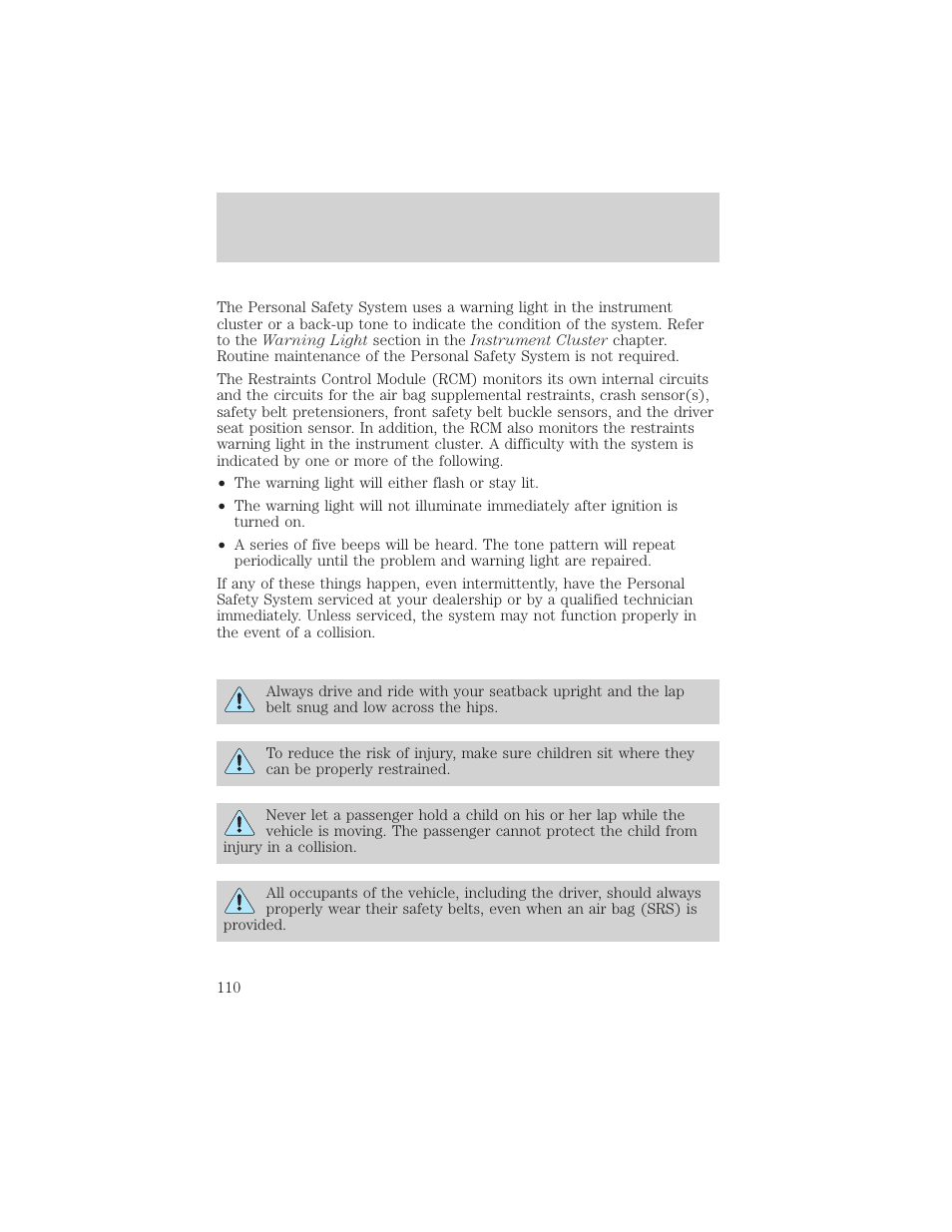 Seating and safety restraints | FORD 2002 Taurus v.2 User Manual | Page 110 / 256