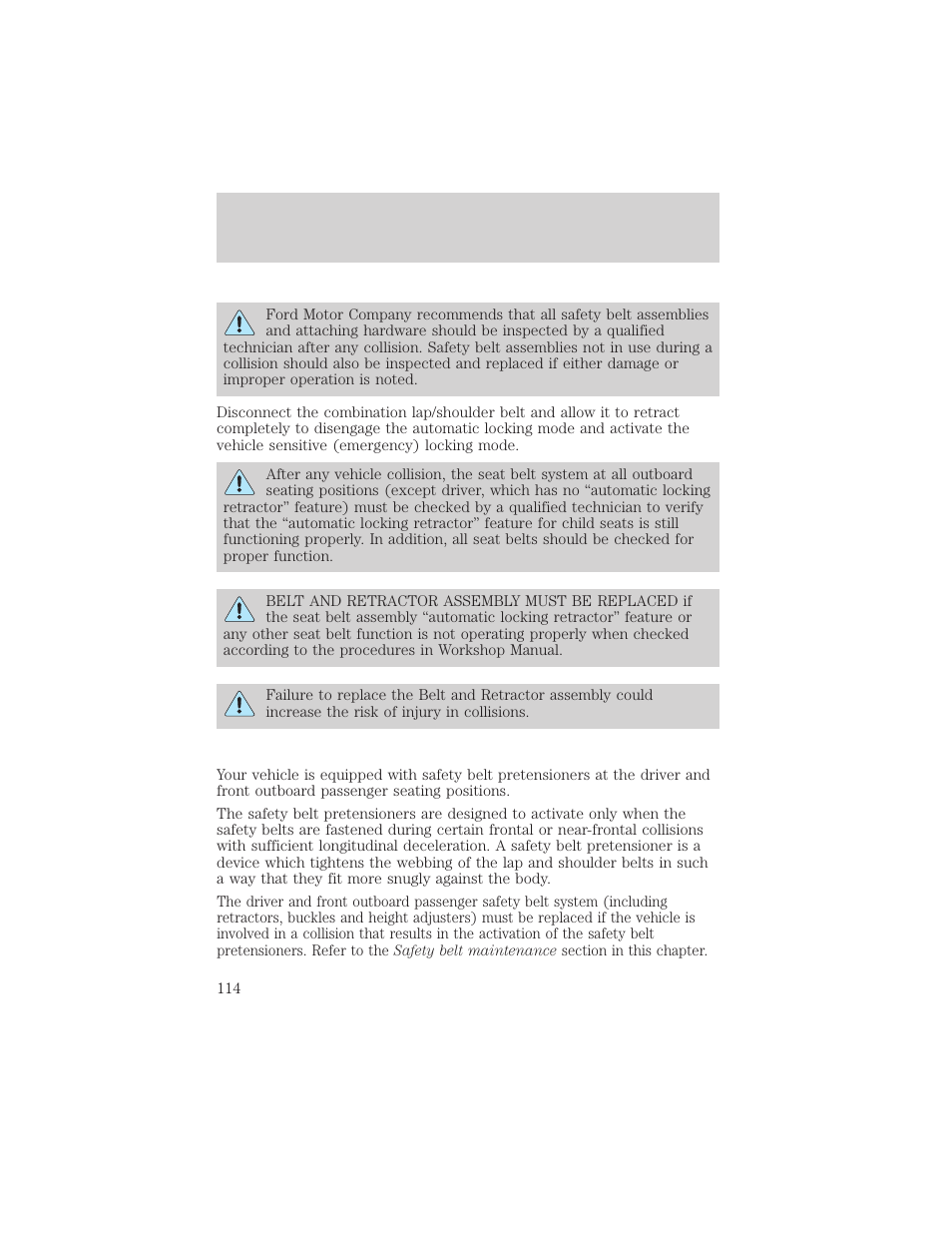 Seating and safety restraints | FORD 2002 Taurus v.2 User Manual | Page 114 / 256