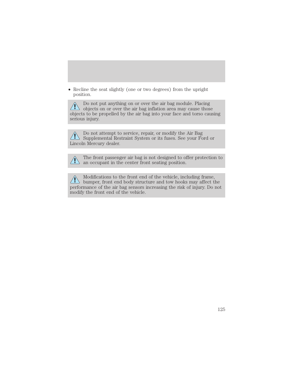 Seating and safety restraints | FORD 2002 Taurus v.2 User Manual | Page 125 / 256