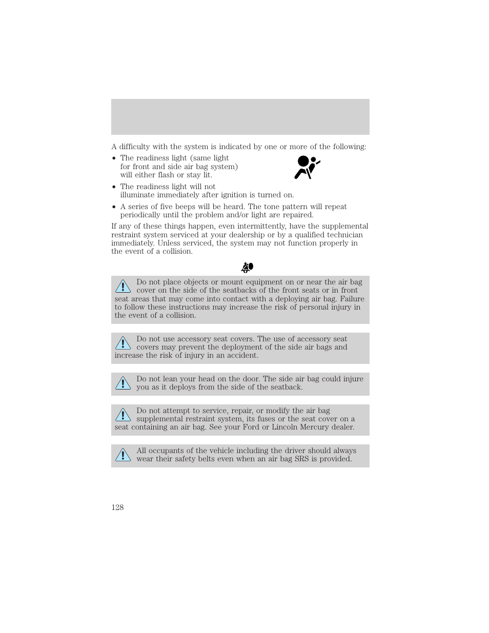 Seating and safety restraints | FORD 2002 Taurus v.2 User Manual | Page 128 / 256