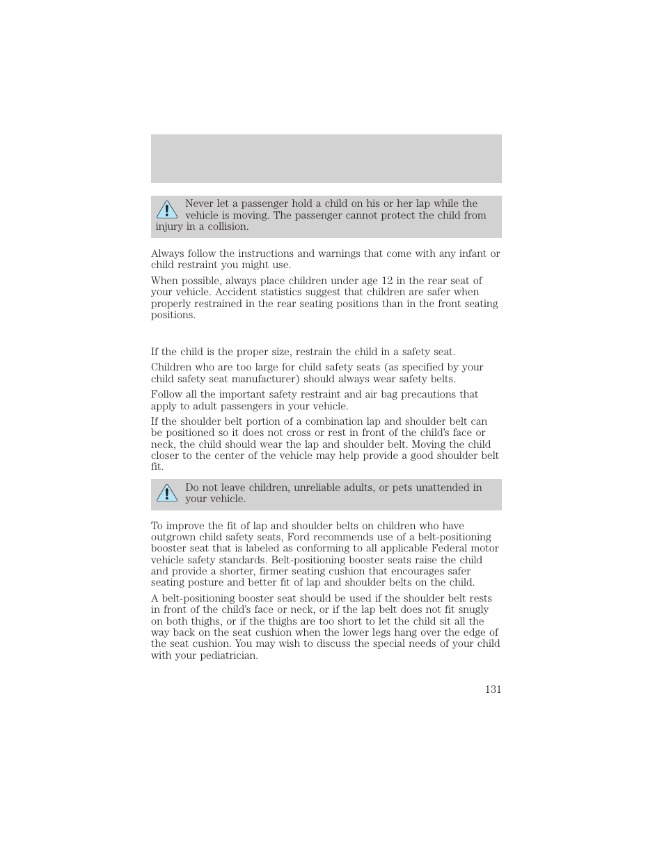 Seating and safety restraints | FORD 2002 Taurus v.2 User Manual | Page 131 / 256