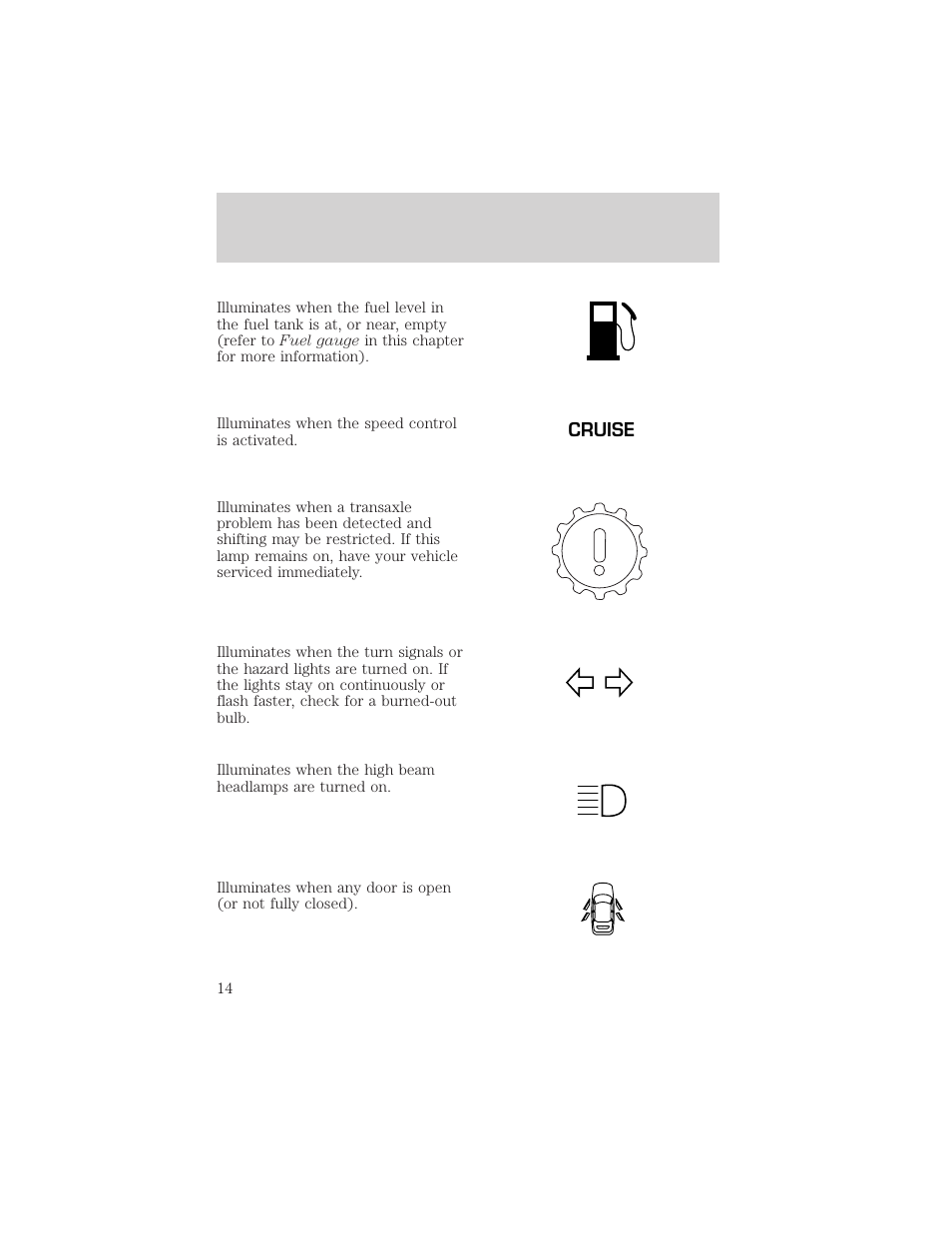 Instrument cluster | FORD 2002 Taurus v.2 User Manual | Page 14 / 256