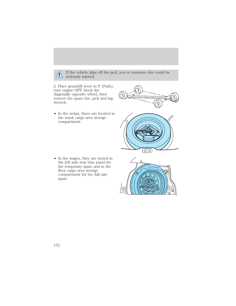 Roadside emergencies | FORD 2002 Taurus v.2 User Manual | Page 172 / 256