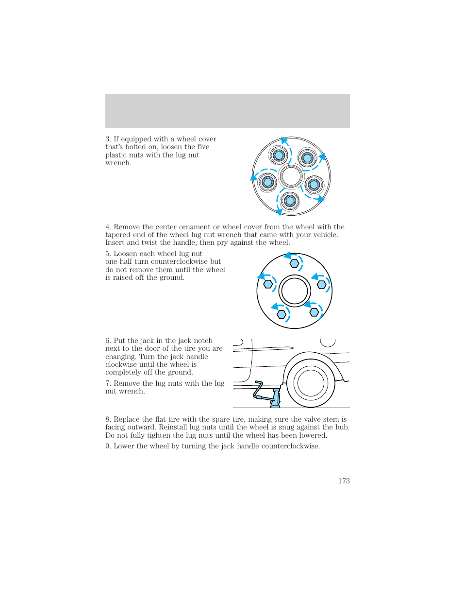 Roadside emergencies | FORD 2002 Taurus v.2 User Manual | Page 173 / 256