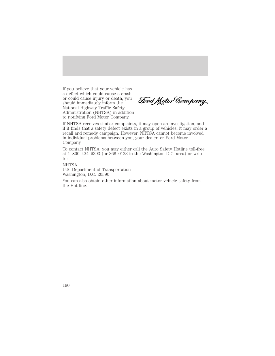 Customer assistance | FORD 2002 Taurus v.2 User Manual | Page 190 / 256