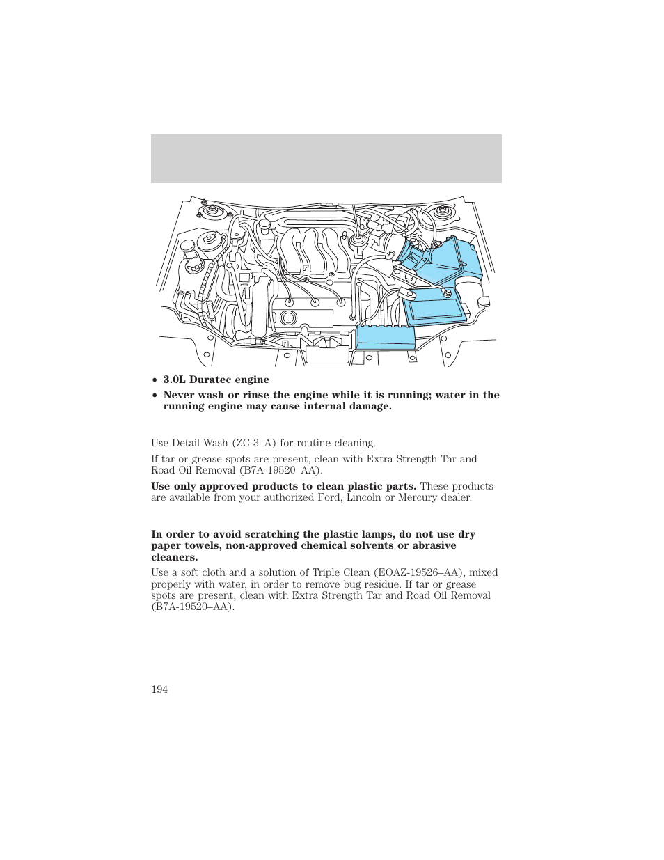 Cleaning | FORD 2002 Taurus v.2 User Manual | Page 194 / 256