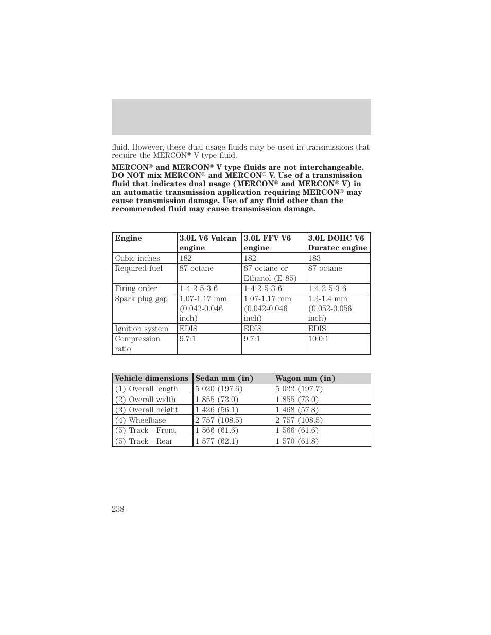 Maintenance and specifications | FORD 2002 Taurus v.2 User Manual | Page 238 / 256