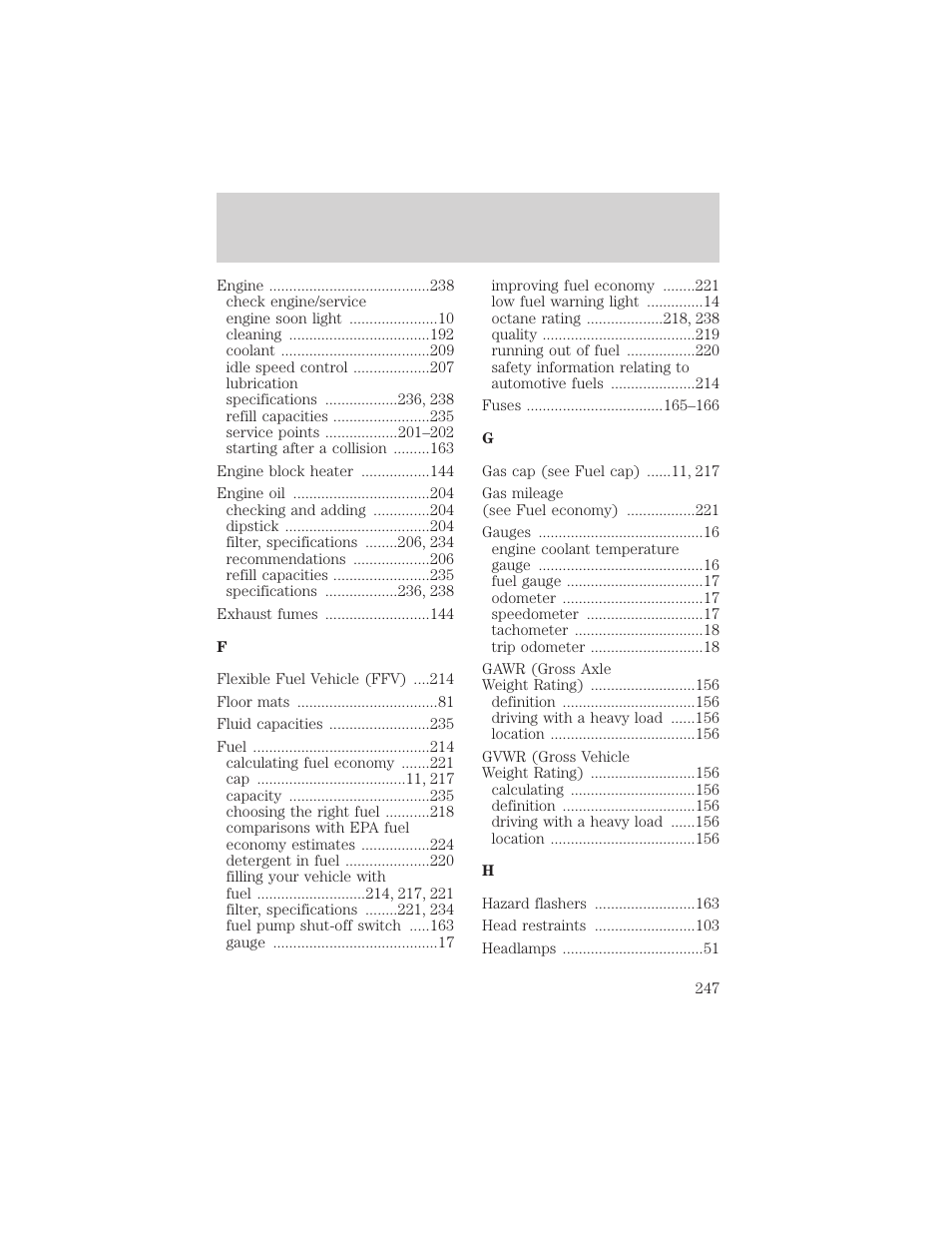 Index | FORD 2002 Taurus v.2 User Manual | Page 247 / 256