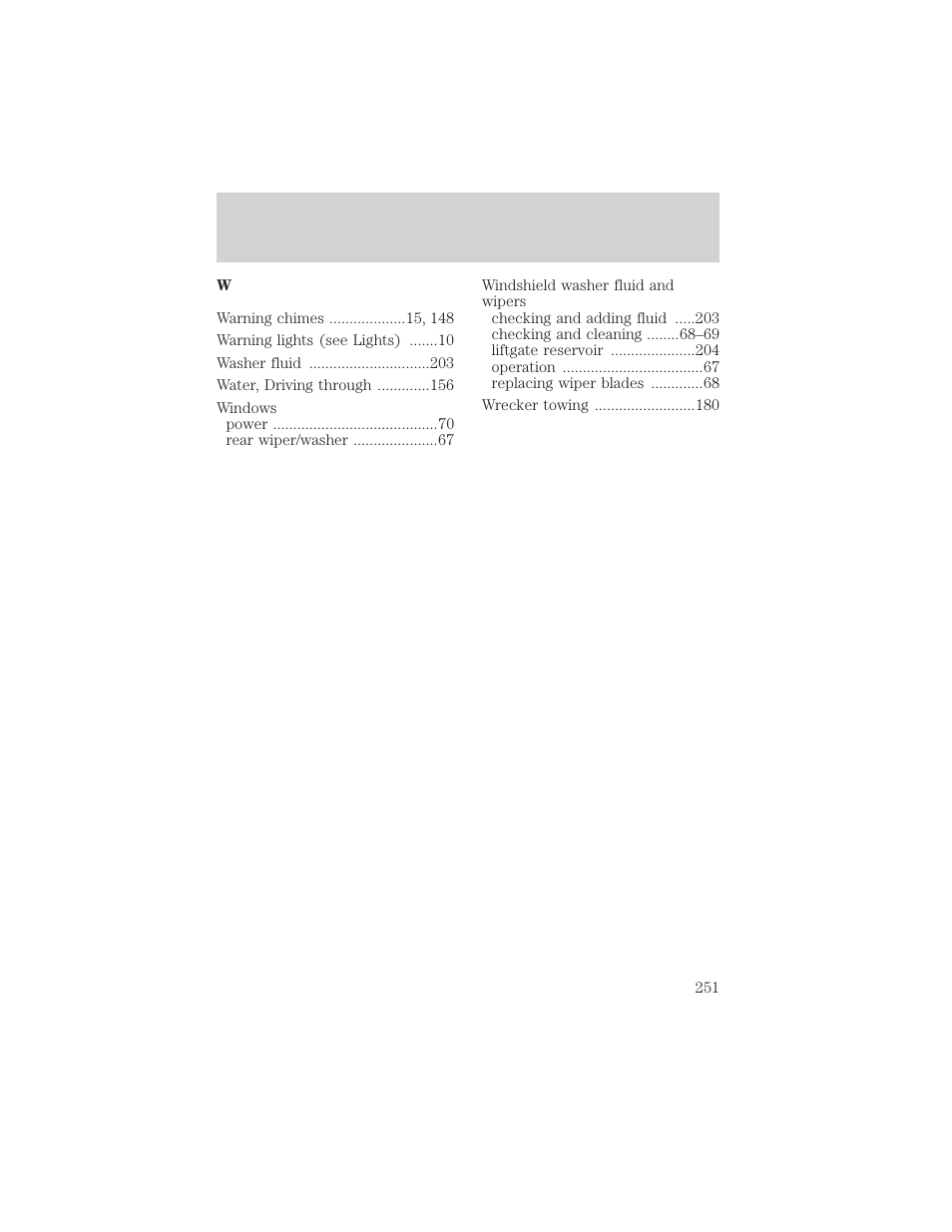 Index | FORD 2002 Taurus v.2 User Manual | Page 251 / 256