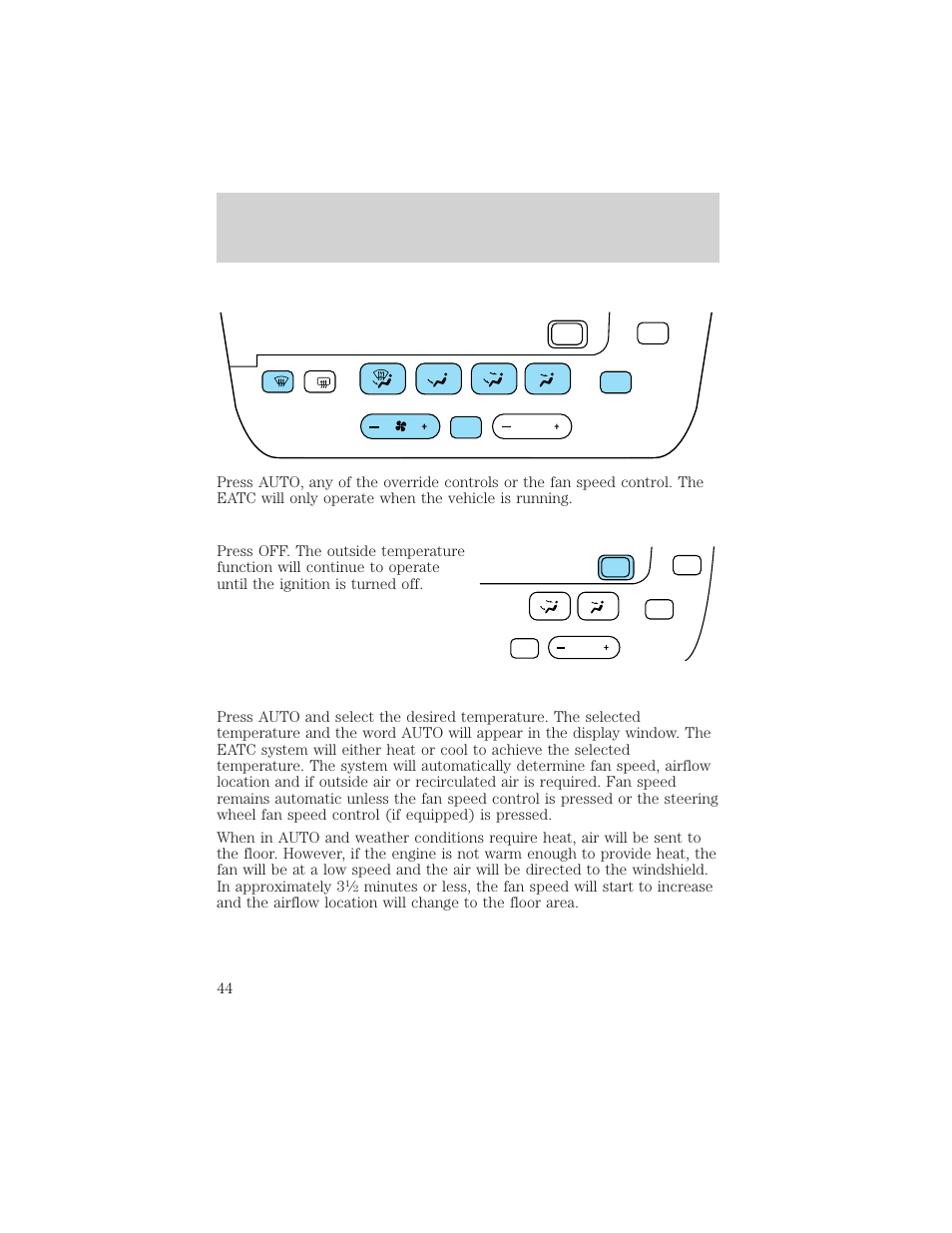 Climate controls | FORD 2002 Taurus v.2 User Manual | Page 44 / 256
