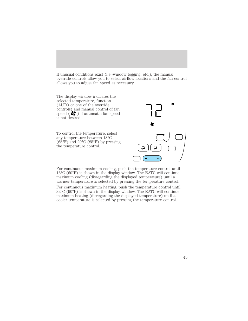 Auto fan, Climate controls | FORD 2002 Taurus v.2 User Manual | Page 45 / 256