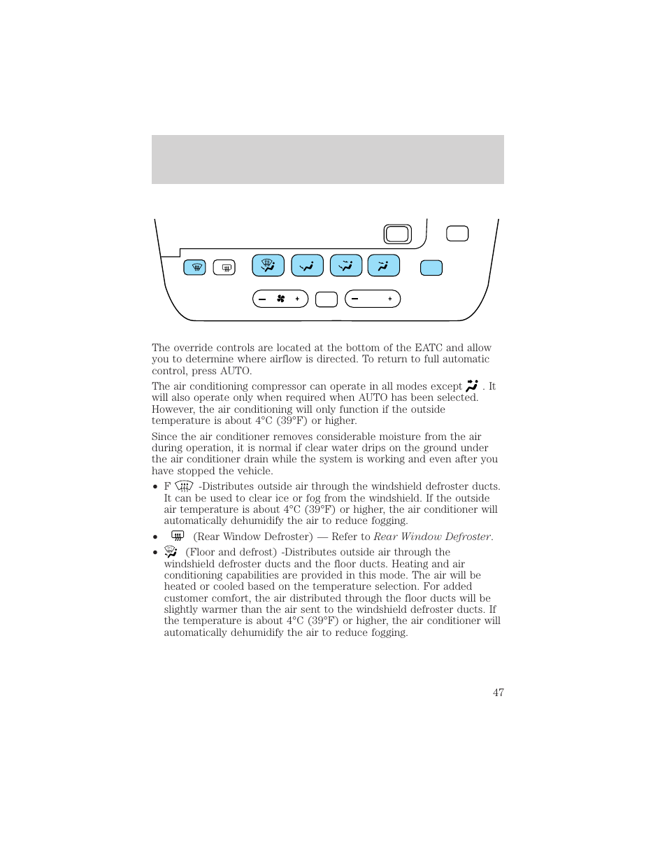 Climate controls | FORD 2002 Taurus v.2 User Manual | Page 47 / 256