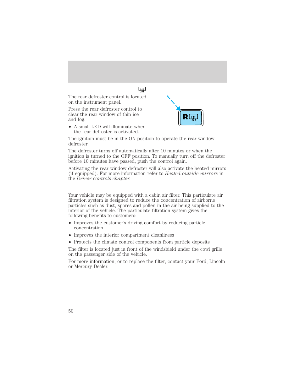 Climate controls | FORD 2002 Taurus v.2 User Manual | Page 50 / 256