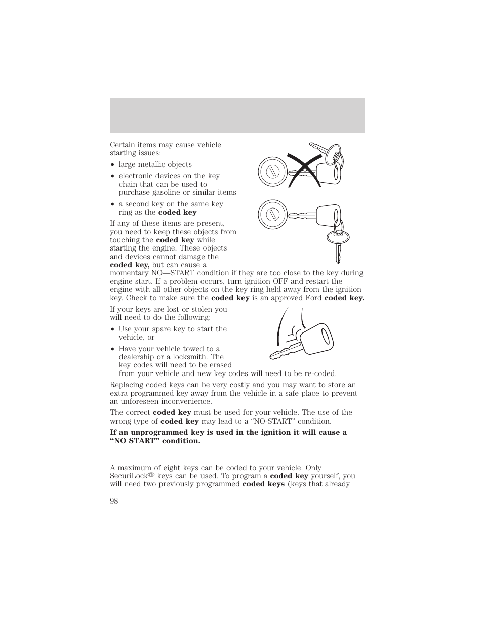 Locks and security | FORD 2002 Taurus v.2 User Manual | Page 98 / 256