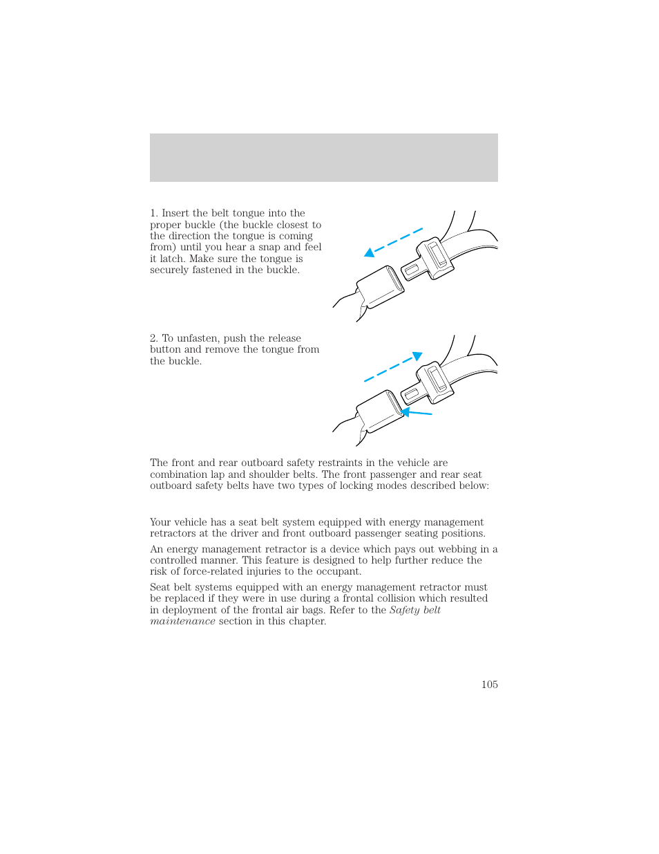 Seating and safety restraints | FORD 2002 Taurus v.3 User Manual | Page 105 / 240