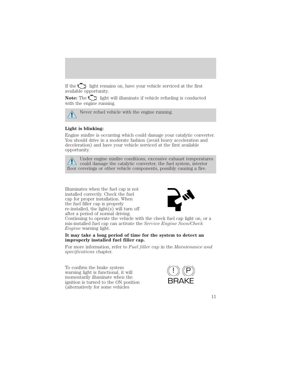 P! brake, Instrument cluster | FORD 2002 Taurus v.3 User Manual | Page 11 / 240