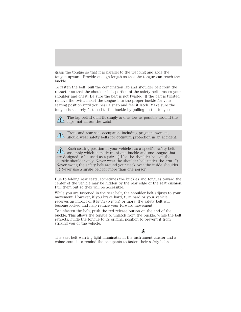 Seating and safety restraints | FORD 2002 Taurus v.3 User Manual | Page 111 / 240