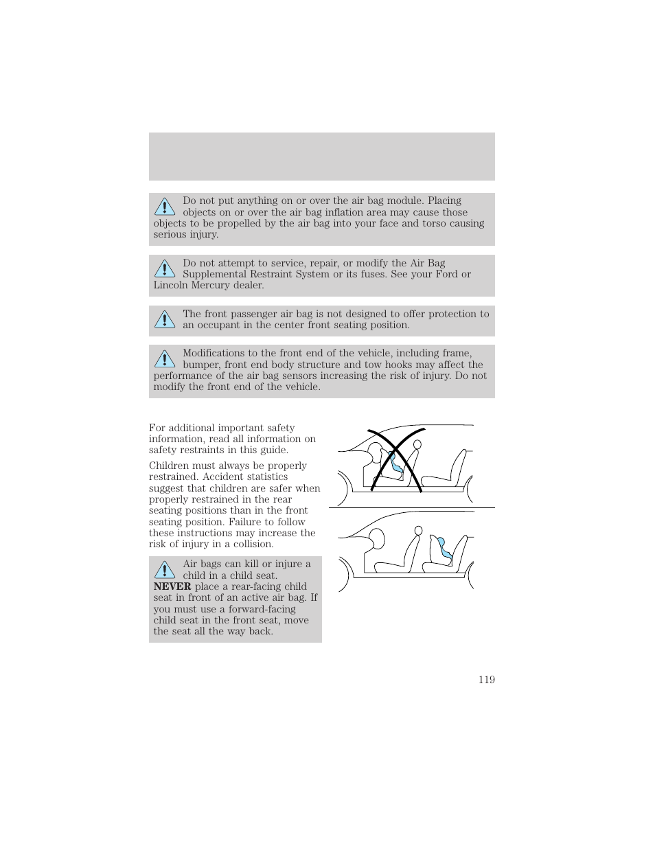 Seating and safety restraints | FORD 2002 Taurus v.3 User Manual | Page 119 / 240