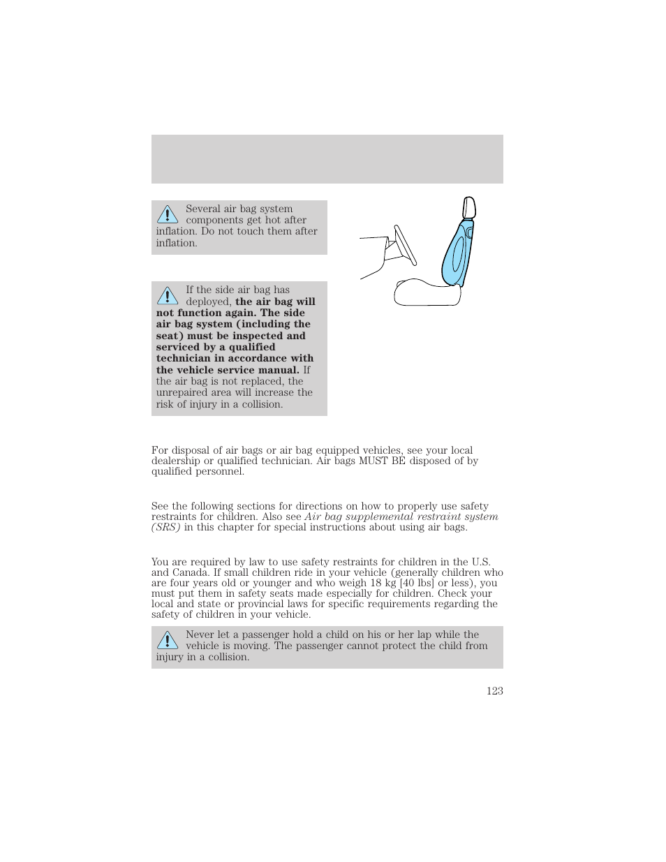 Seating and safety restraints | FORD 2002 Taurus v.3 User Manual | Page 123 / 240