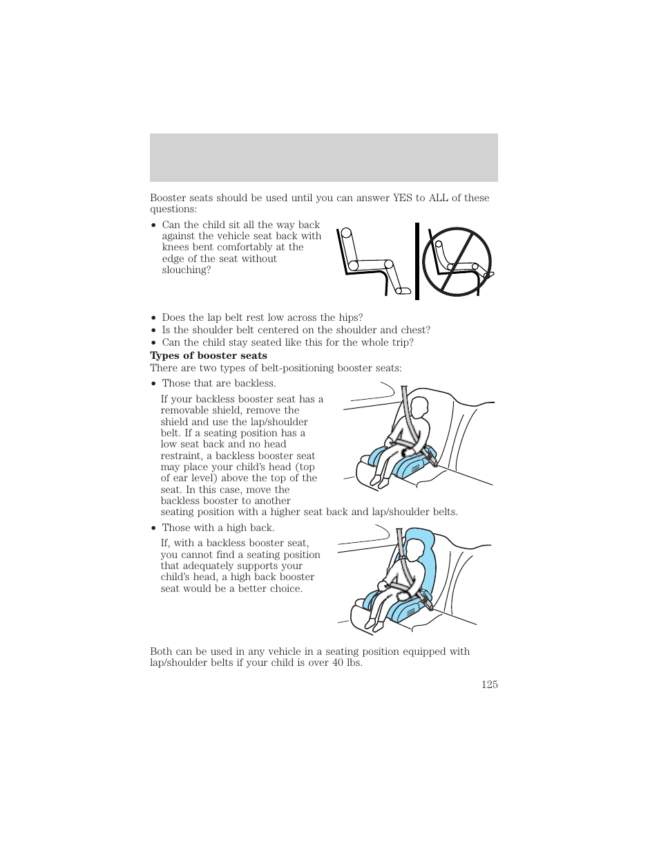 Seating and safety restraints | FORD 2002 Taurus v.3 User Manual | Page 125 / 240