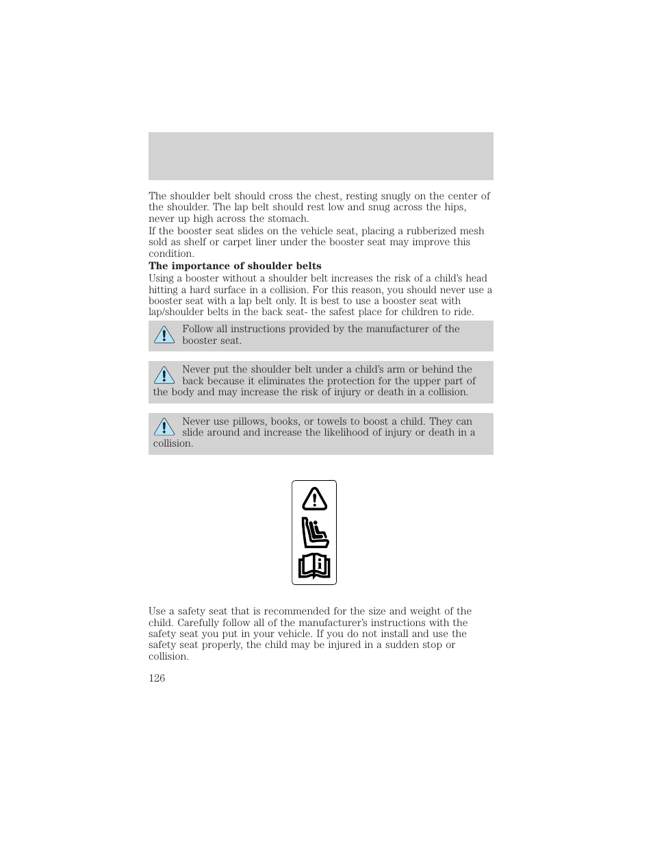 Seating and safety restraints | FORD 2002 Taurus v.3 User Manual | Page 126 / 240