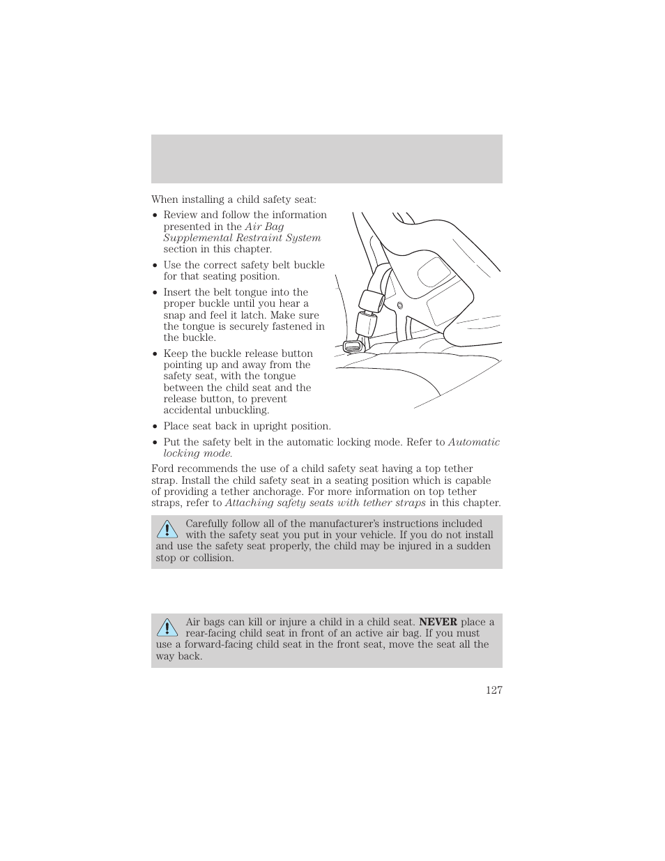 Seating and safety restraints | FORD 2002 Taurus v.3 User Manual | Page 127 / 240