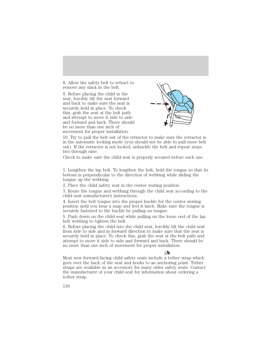 Seating and safety restraints | FORD 2002 Taurus v.3 User Manual | Page 130 / 240