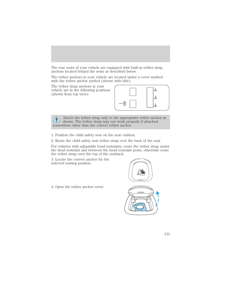 Seating and safety restraints | FORD 2002 Taurus v.3 User Manual | Page 131 / 240