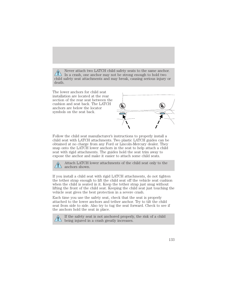 Seating and safety restraints | FORD 2002 Taurus v.3 User Manual | Page 133 / 240