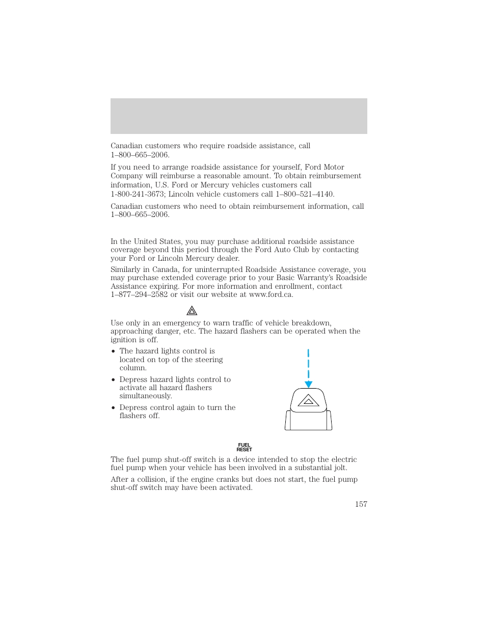 Roadside emergencies | FORD 2002 Taurus v.3 User Manual | Page 157 / 240