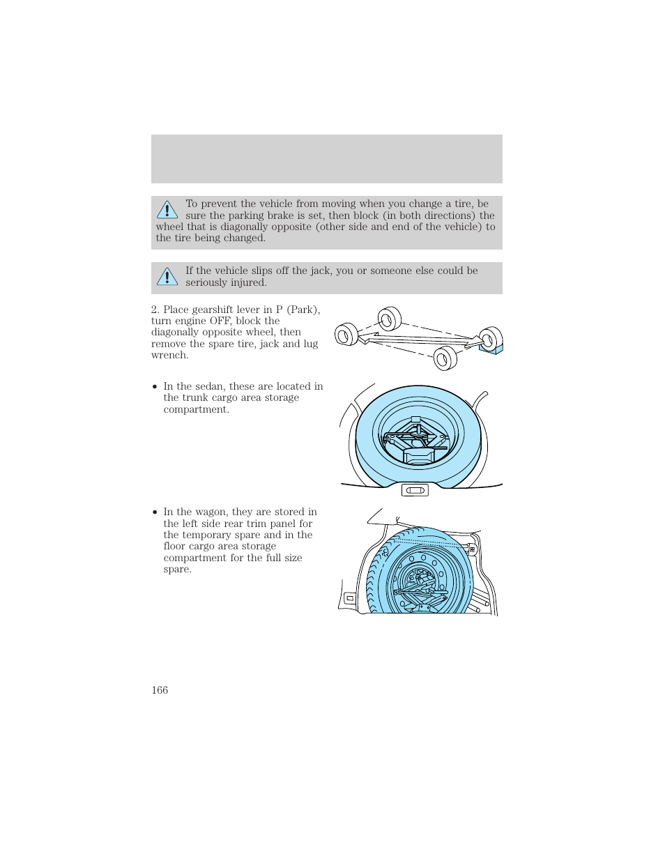 Roadside emergencies | FORD 2002 Taurus v.3 User Manual | Page 166 / 240