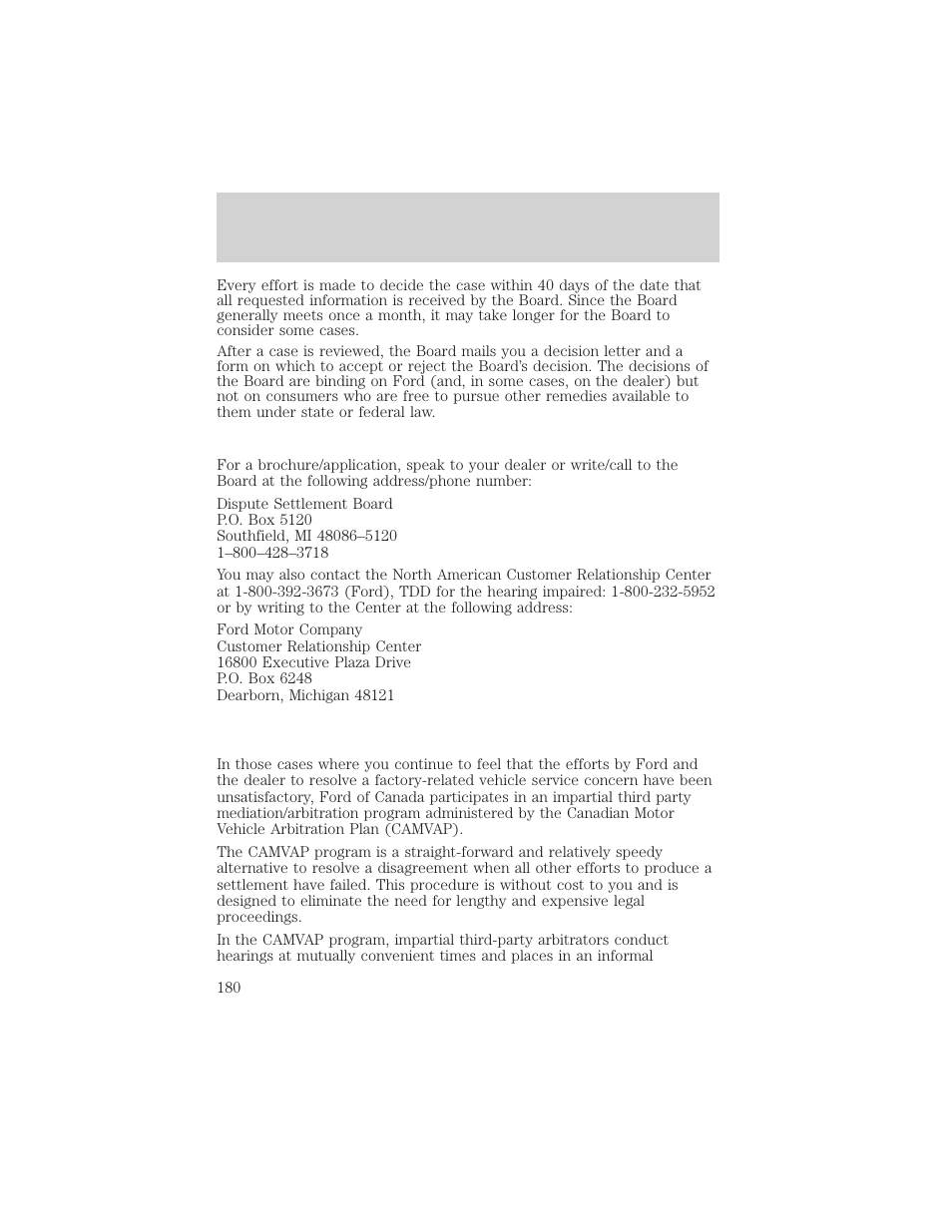 Customer assistance | FORD 2002 Taurus v.3 User Manual | Page 180 / 240