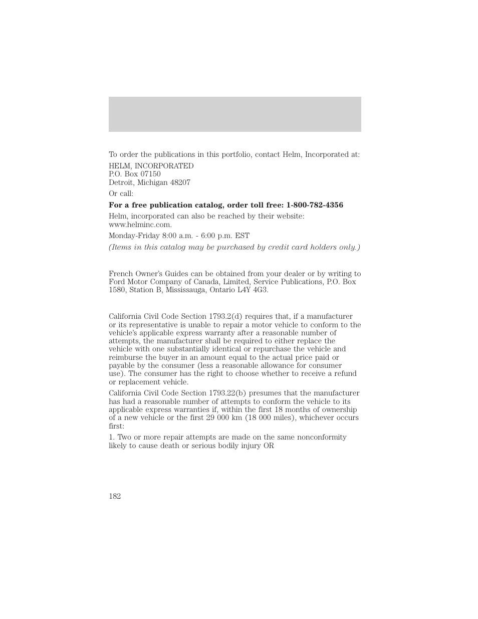 Customer assistance | FORD 2002 Taurus v.3 User Manual | Page 182 / 240