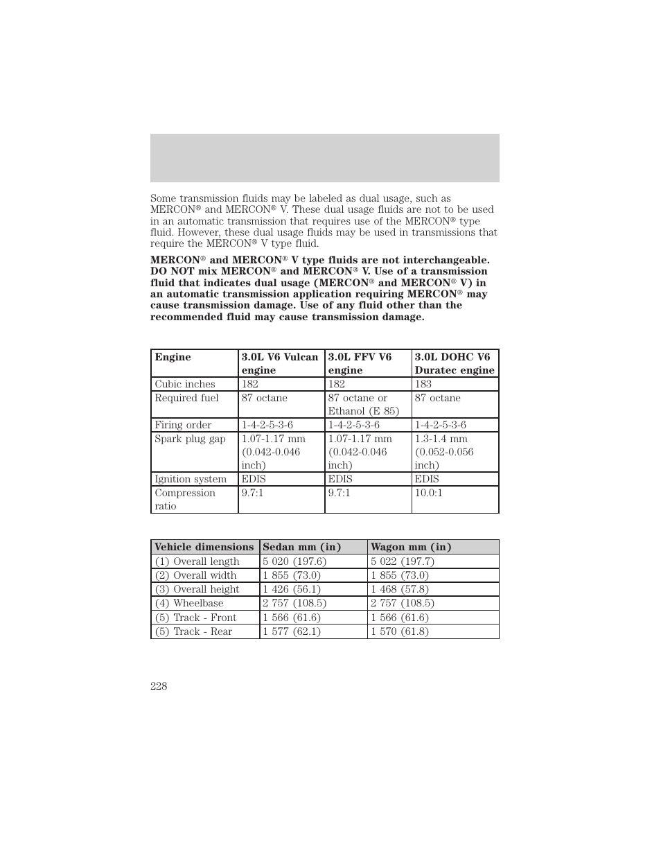 Maintenance and specifications | FORD 2002 Taurus v.3 User Manual | Page 228 / 240