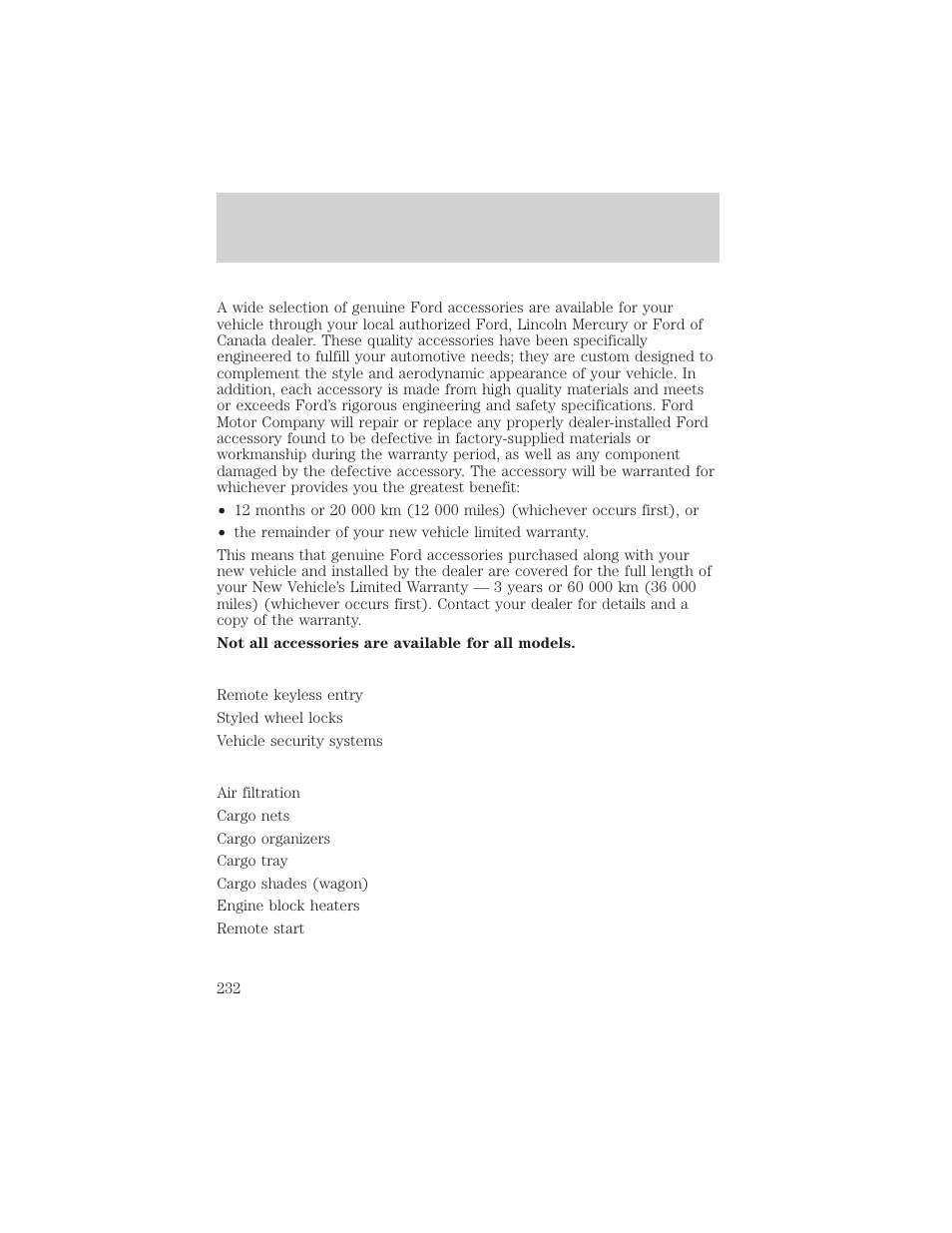 Accessories | FORD 2002 Taurus v.3 User Manual | Page 232 / 240