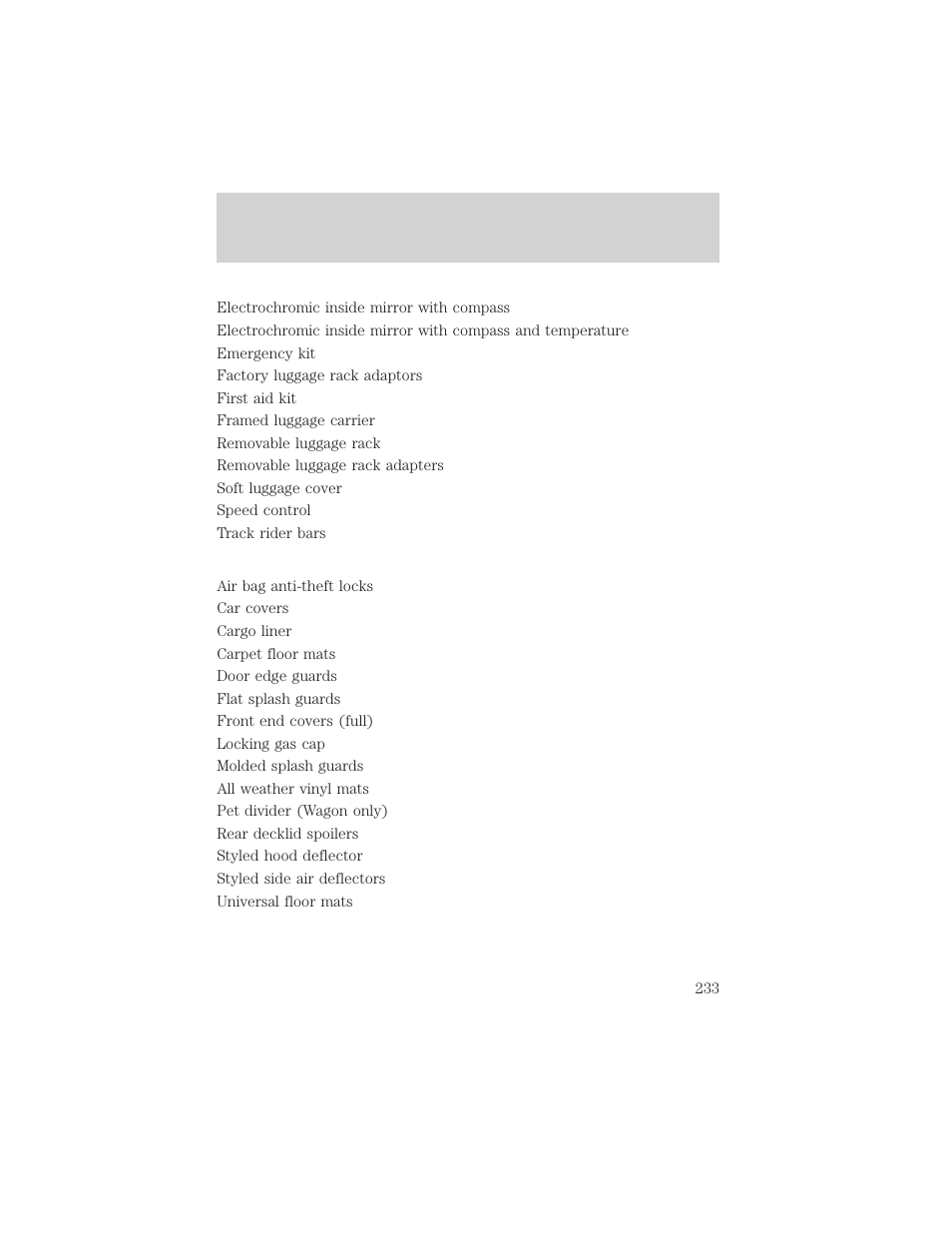 Accessories | FORD 2002 Taurus v.3 User Manual | Page 233 / 240