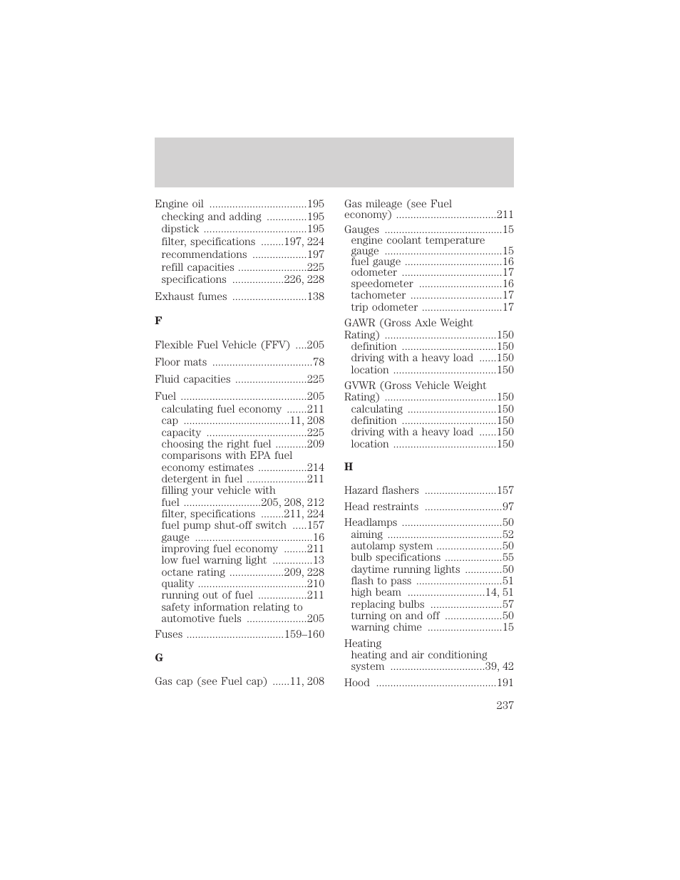 Index | FORD 2002 Taurus v.3 User Manual | Page 237 / 240