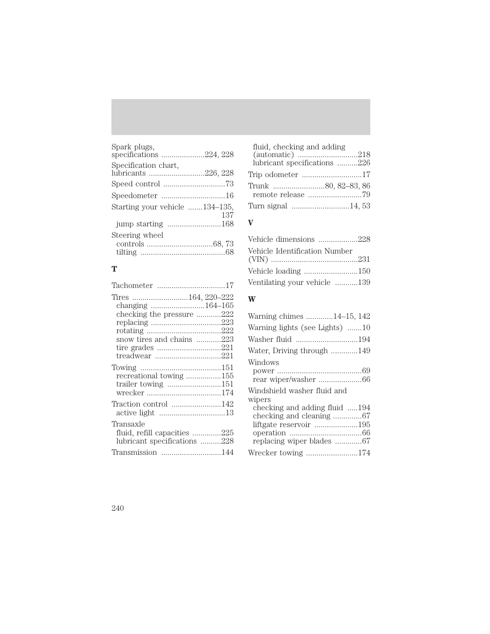 Index | FORD 2002 Taurus v.3 User Manual | Page 240 / 240