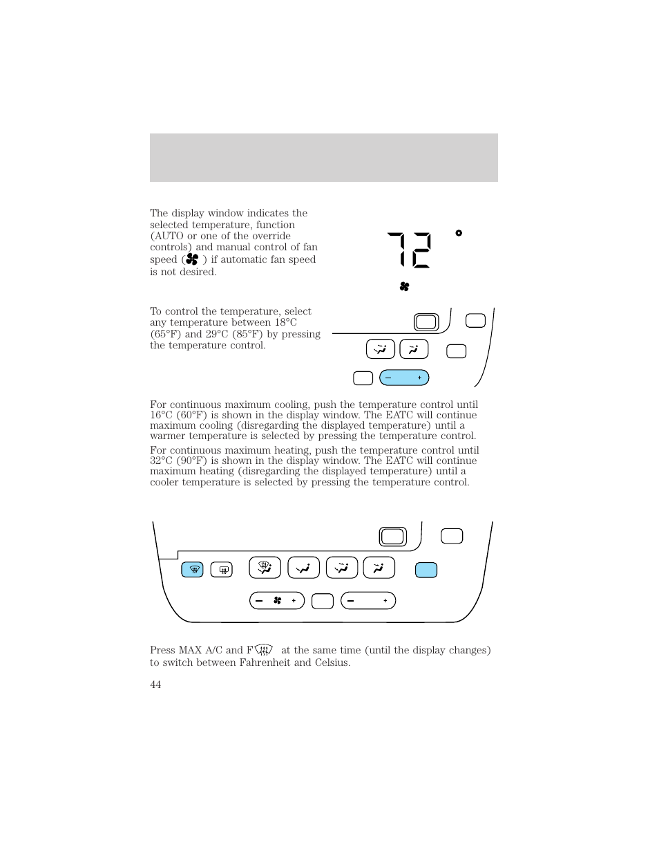 Auto fan, Climate controls | FORD 2002 Taurus v.3 User Manual | Page 44 / 240