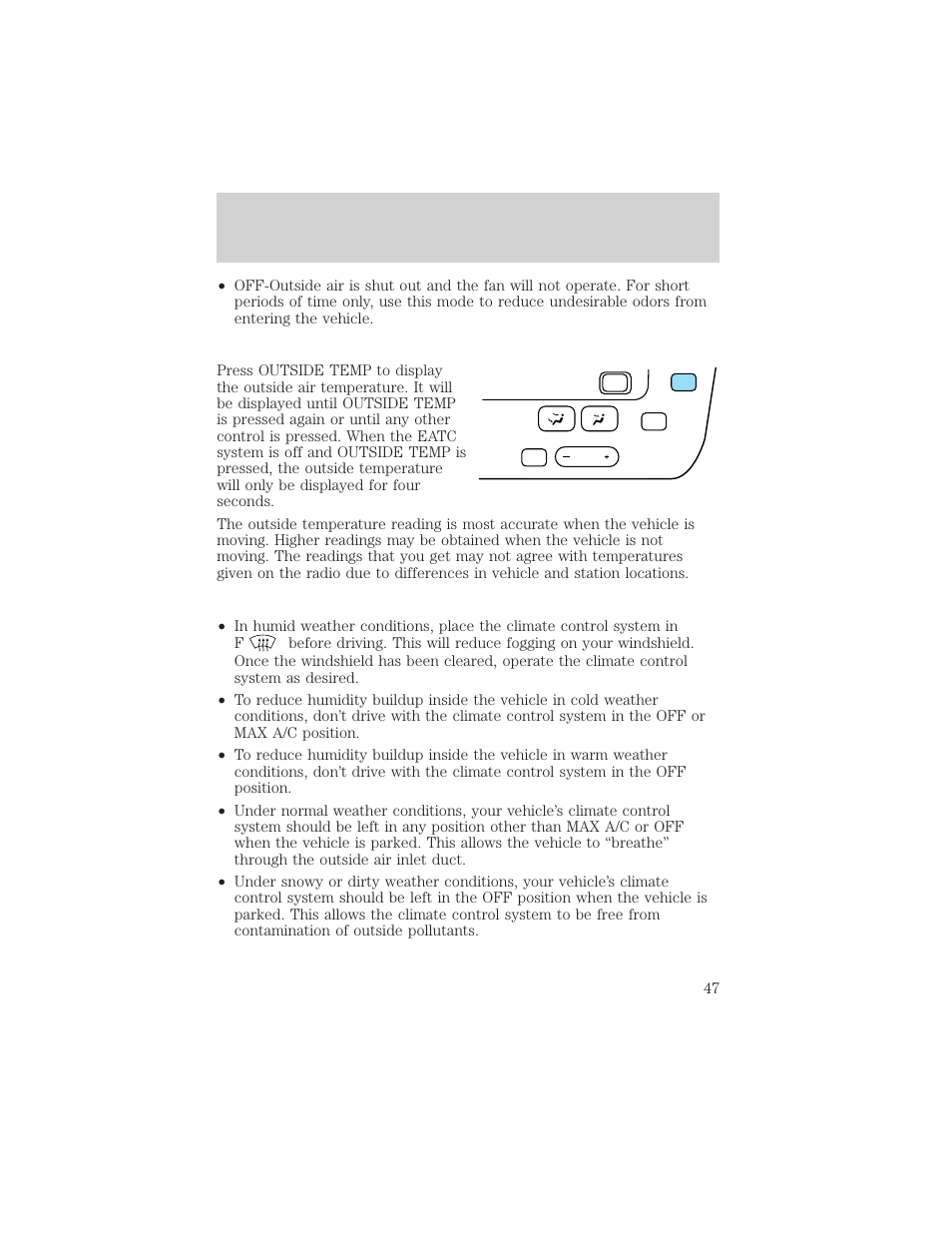 Climate controls | FORD 2002 Taurus v.3 User Manual | Page 47 / 240