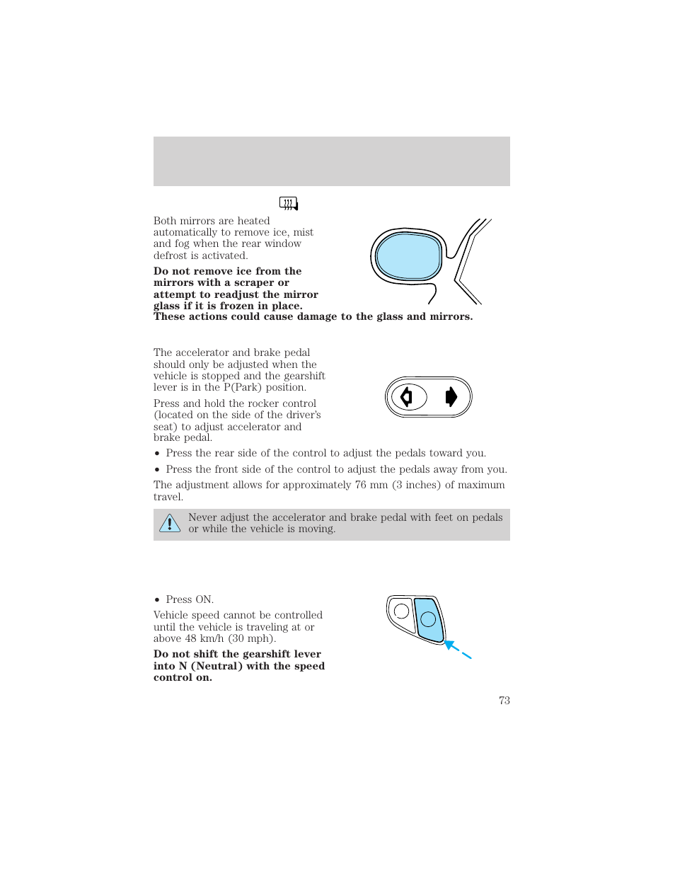 Pedals, Driver controls | FORD 2002 Taurus v.3 User Manual | Page 73 / 240