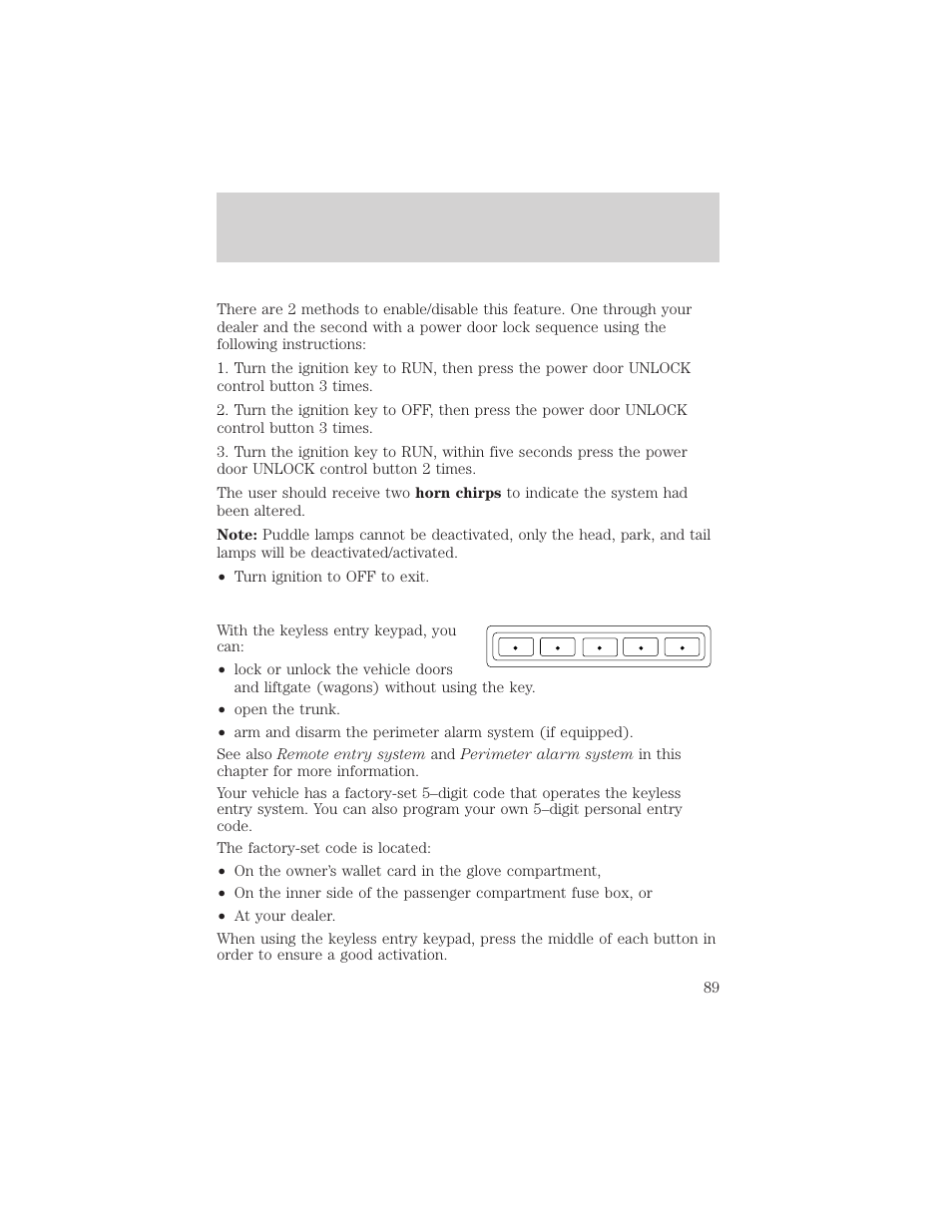 Locks and security | FORD 2002 Taurus v.3 User Manual | Page 89 / 240
