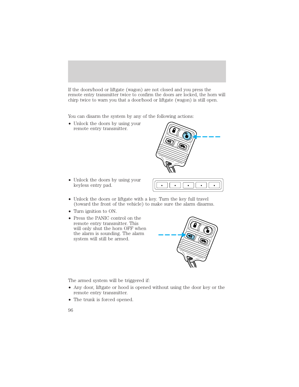 Locks and security | FORD 2002 Taurus v.3 User Manual | Page 96 / 240