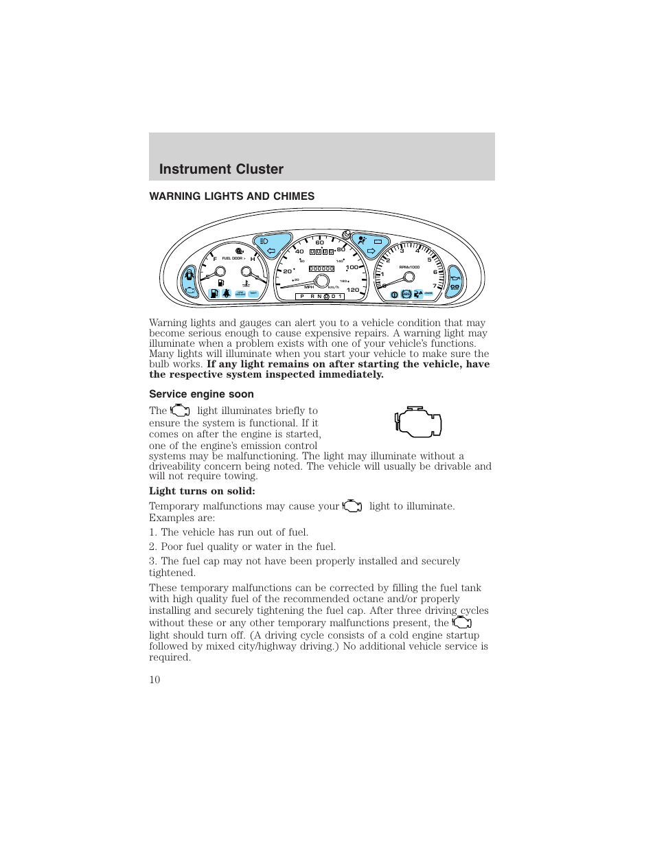 Instrument cluster | FORD 2002 Taurus v.4 User Manual | Page 10 / 240