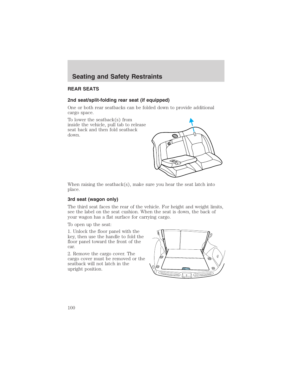 Seating and safety restraints | FORD 2002 Taurus v.4 User Manual | Page 100 / 240