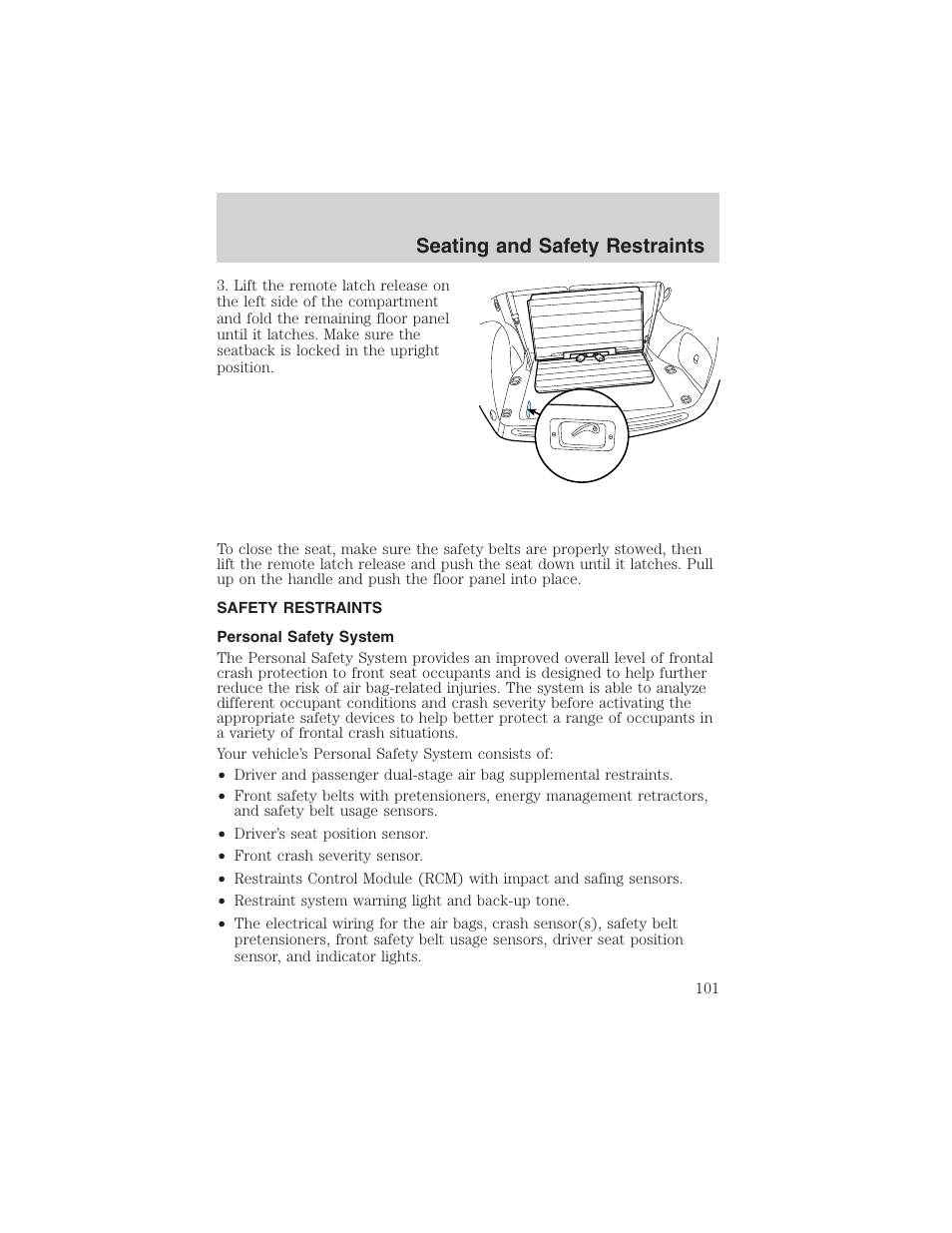 Seating and safety restraints | FORD 2002 Taurus v.4 User Manual | Page 101 / 240