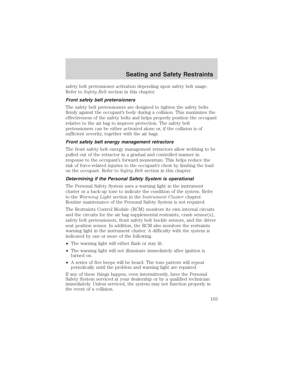 Seating and safety restraints | FORD 2002 Taurus v.4 User Manual | Page 103 / 240