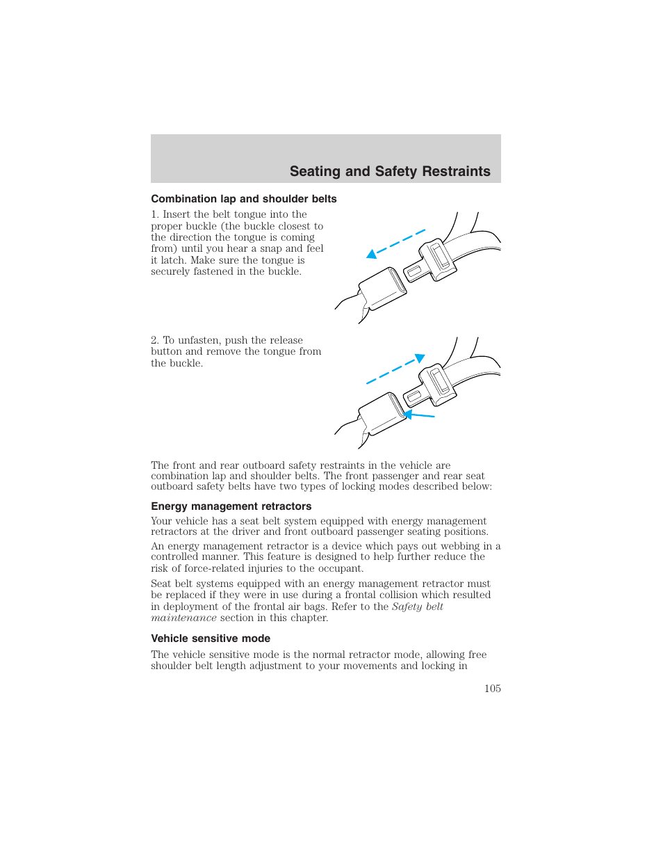 Seating and safety restraints | FORD 2002 Taurus v.4 User Manual | Page 105 / 240