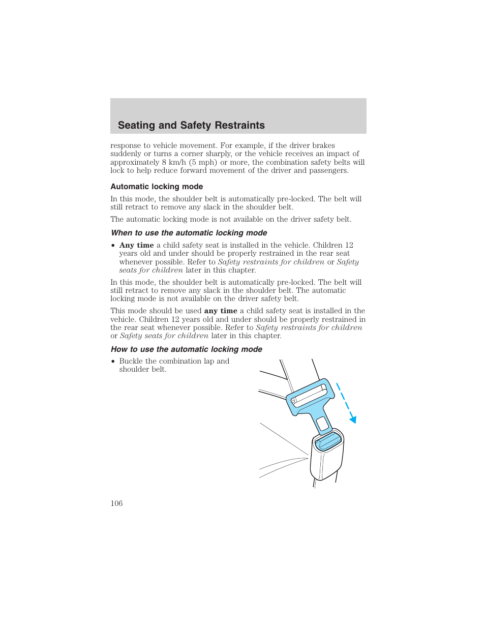 Seating and safety restraints | FORD 2002 Taurus v.4 User Manual | Page 106 / 240