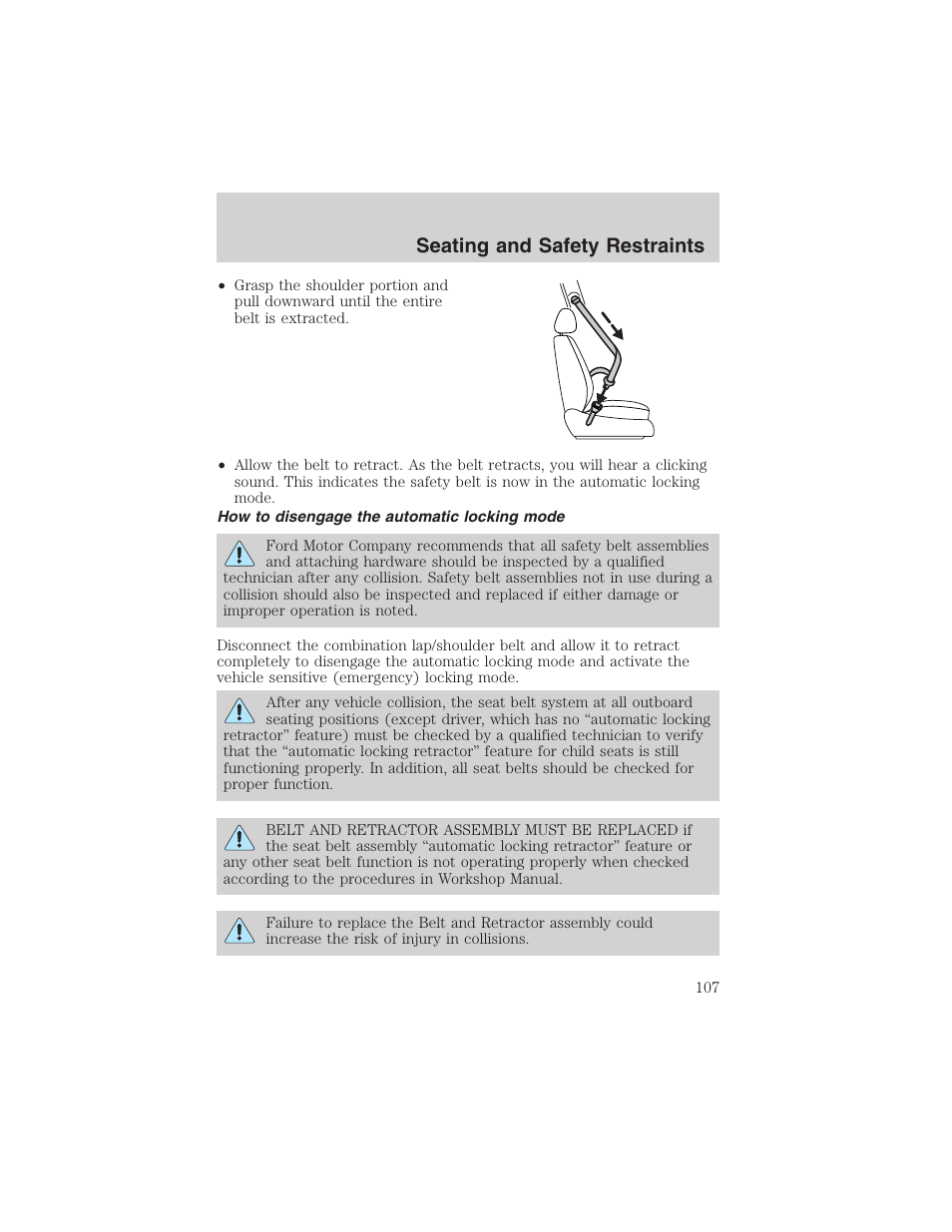 Seating and safety restraints | FORD 2002 Taurus v.4 User Manual | Page 107 / 240